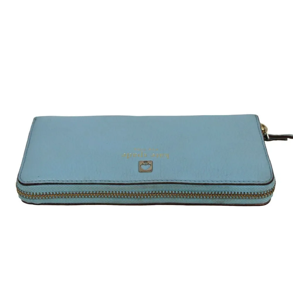 kate spade new york BLUE GENUINE LEATHER LOGO ZIP AROUND CARD WALLET CLUTCH